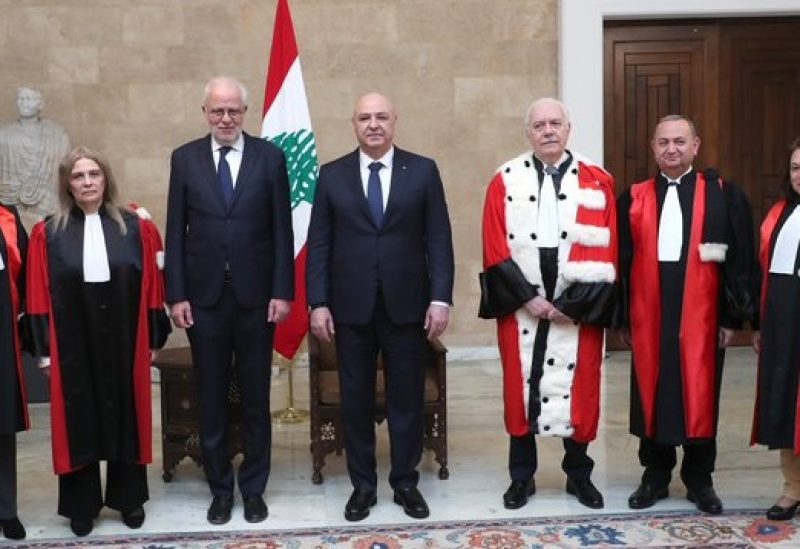 رئيس الجمهورية العماد جوزاف عون ووزير العدل عادل نصار مع أعضاء مجلس القضاء الأعلى